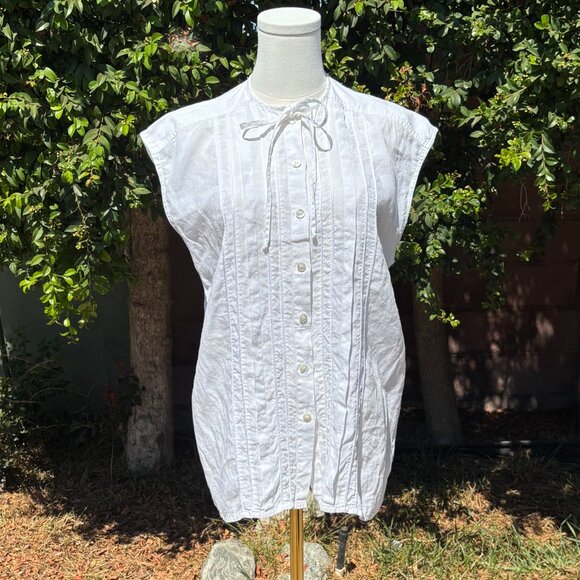 Vintage 1980s Escada Fine Linen Sleeveless Button-Up Top with Tie - Rare Luxe - Picture 2 of 9